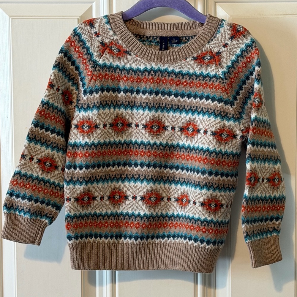 Janie and Jack Fair Isle Crew Neck Pullover Sweater Size 4T